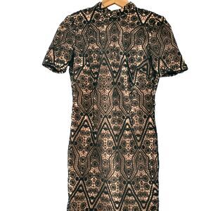 Forever 21 Women's Black Lace Dress Open Back Nude Lining Small NWT